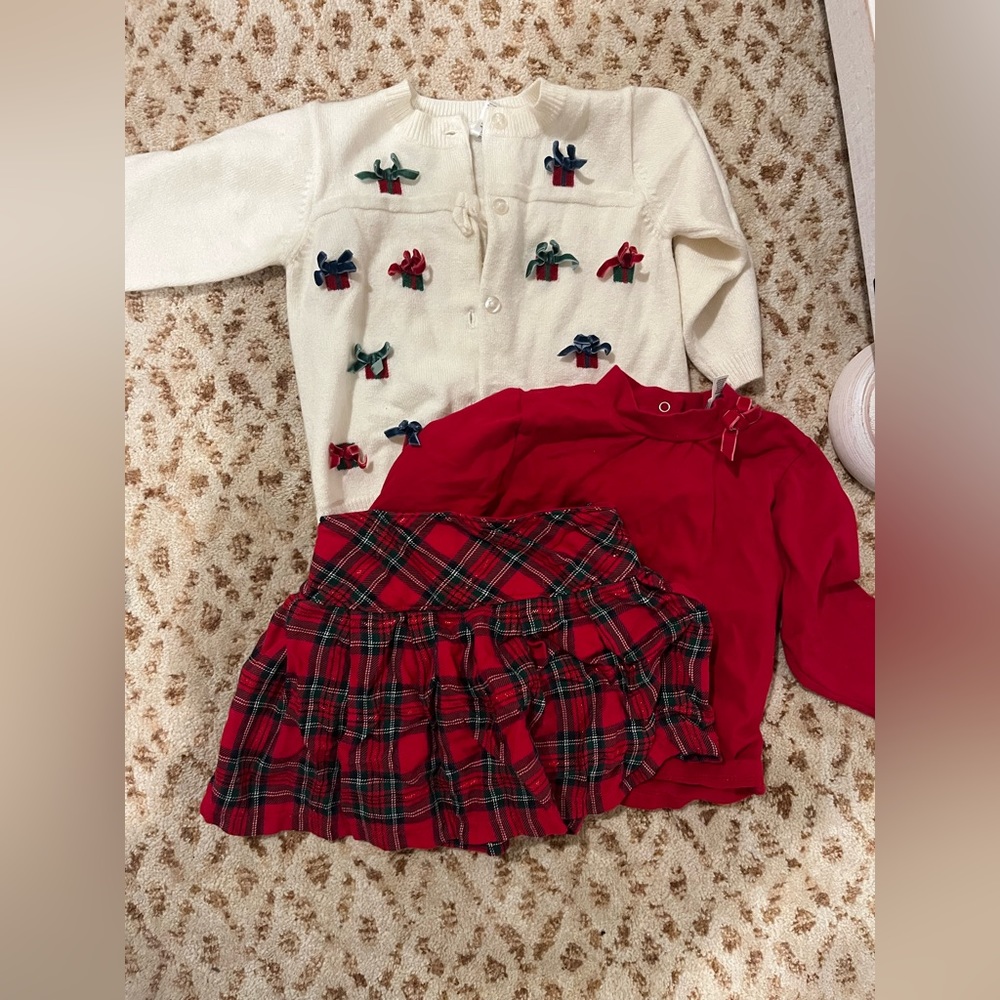 Christmas outfit shirt skirt and sweater